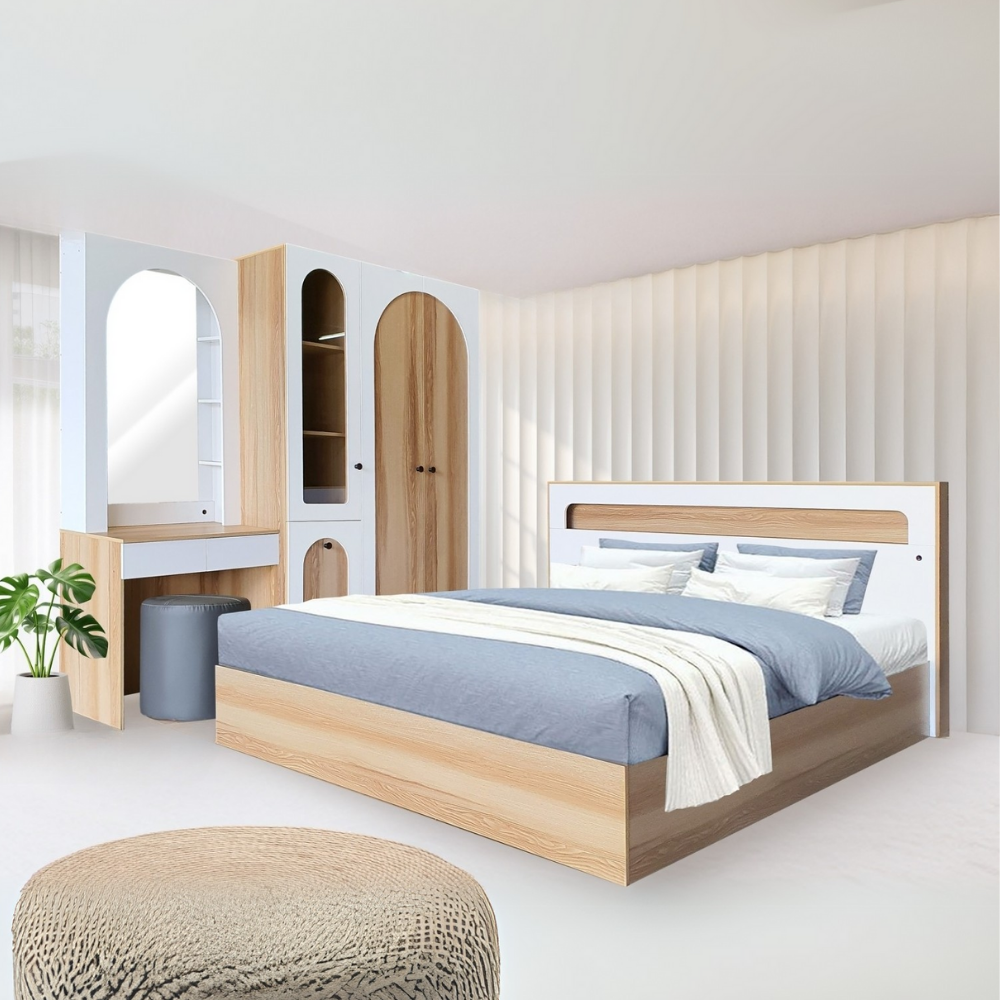 ชุดห้องนอน + ที่นอนสปริง 6 ฟุต WISDOM DESIGN FURNITURE รุ่น ARISTA 6 สี แอช/ขาว_7